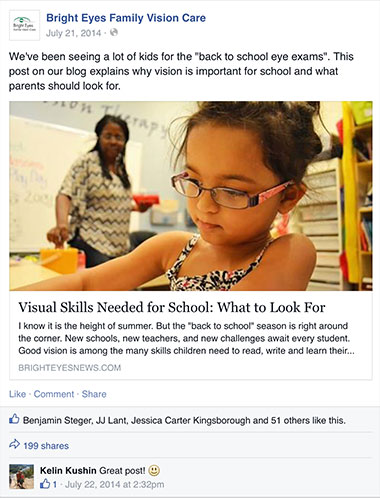 Back to school Facebook post from Bright Eyes Kids