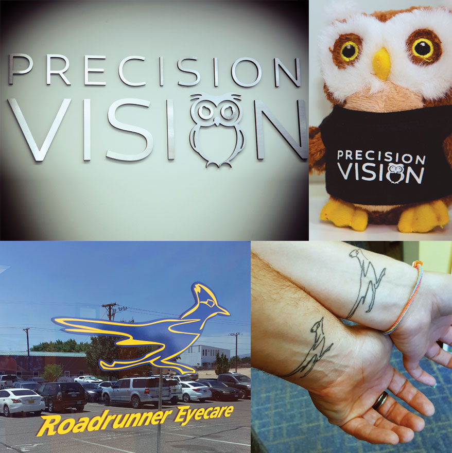 Precision Vision owl and Roadrunner mascot