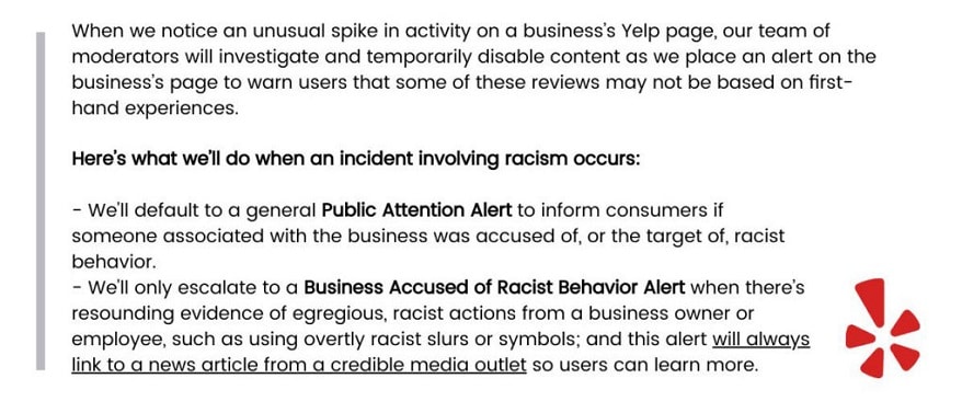 Yelp racism alert