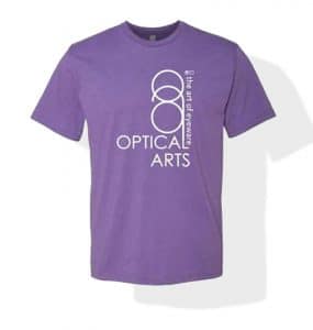 One of Optical Arts’ T-shirts, in the familar OA purple with logo.