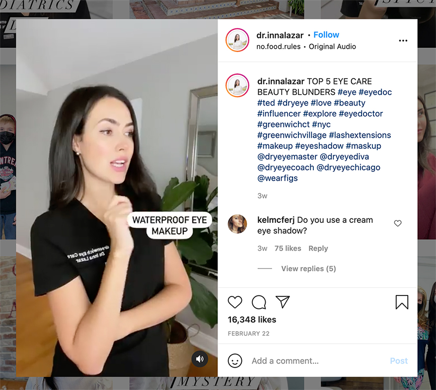 One of Dr. Inna Lazar’s eye health videos, made using Instagram Reels