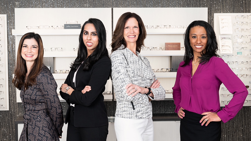 Bellaire Family Eye Care’s eye doctors (from left): Marcia Moore, OD; Aamena Kazmi, OD; founder Ann Voss, OD; and Ashley Tucker, OD.