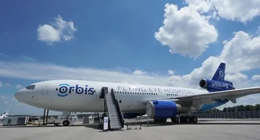 The Orbis Flying Eye Hospital provides eye surgeries and plays a key role in training local eyecare teams.