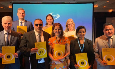 Panelists pictured with the WHO Eye Care Guide for Action at the IAPB launch in Geneva.