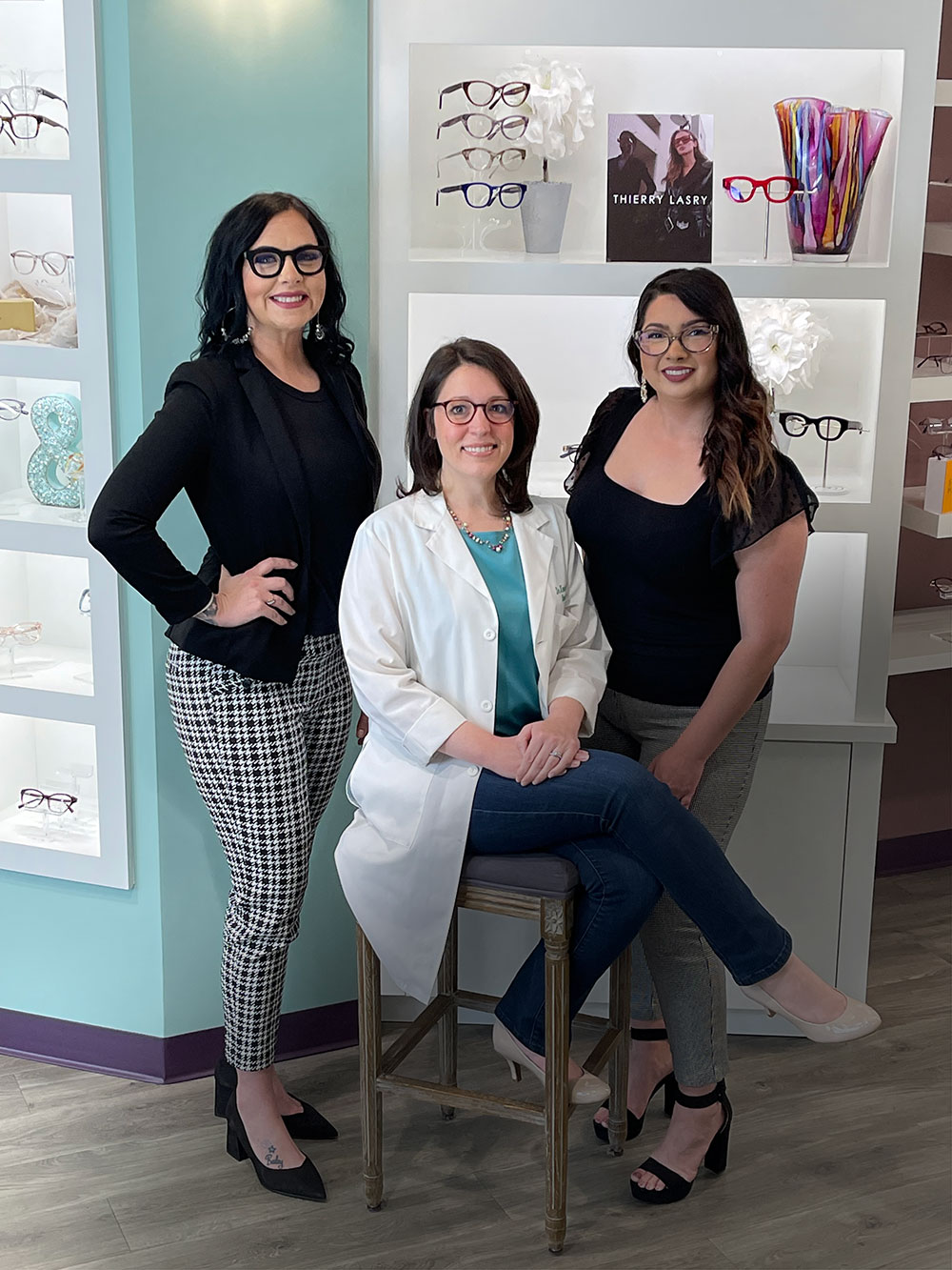 Tradewinds Eye Care Optical owner Dr. Kendra Hatfield, center, with Optical Associate Angie Stinson, left, and Office Manager Sarah Sticco, right.