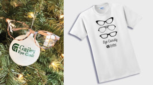 A branded Christmas decoration (left) and T-shirt.