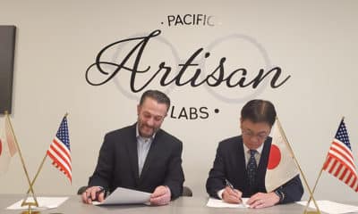 Brandon Butler-President & CEO- PAL and Hirokazu Furuzawa- President & CEO - Tokai Optical signing their exclusivity agreement at PAL in Portland, OR.
